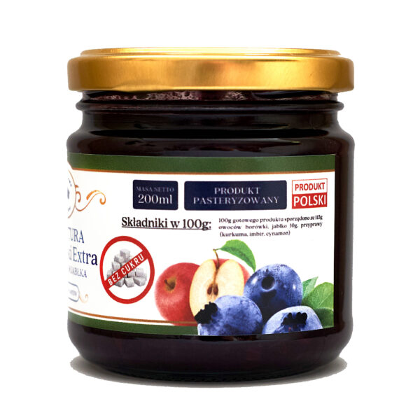 Konfitura z borówki extra z jabłkiem bez dodatku cukru 200ml - obrazek 3