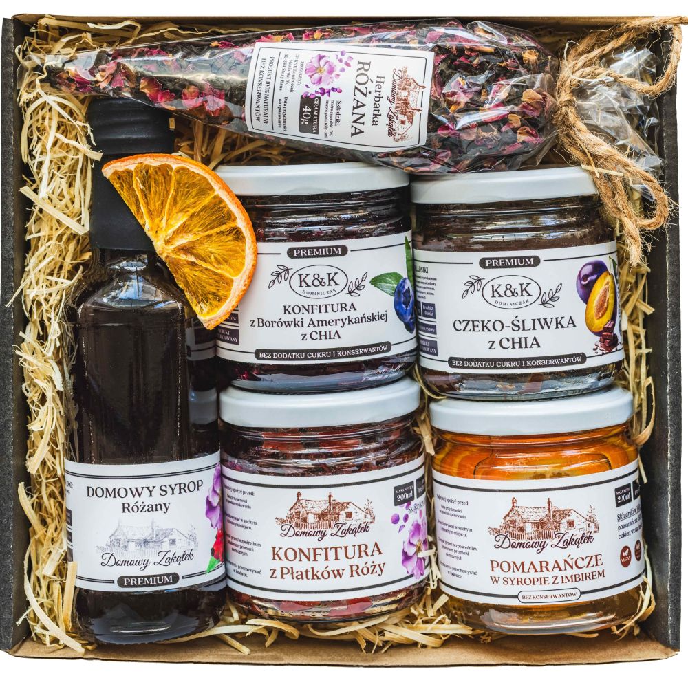 Zestaw Prezentowy RÓŻANA UCZTA – Konfitury, Syropy, Herbatki Premium