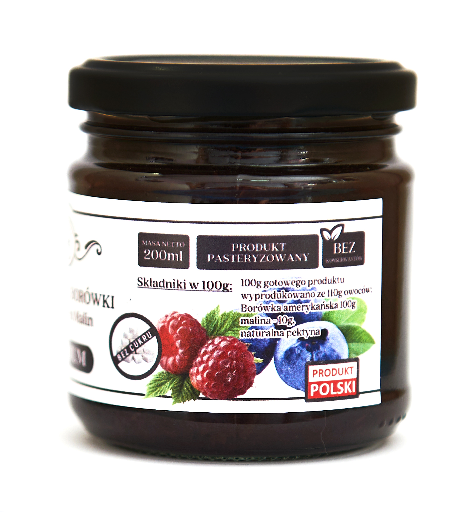 KONFITURA Z BORÓWKI Z MALINĄ PREMIUM 200 ml – BEZ DODATKU CUKRU - obrazek 4