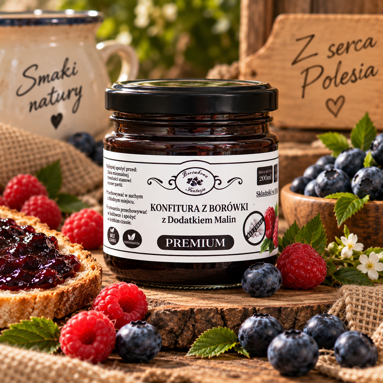 KONFITURA Z BORÓWKI Z MALINĄ PREMIUM 200 ml – BEZ DODATKU CUKRU - obrazek 2